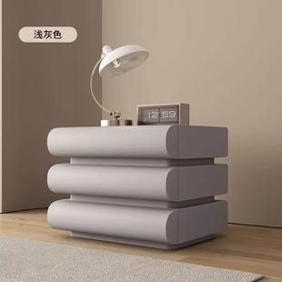 Light Luxury Solid Wood Bedside Table Bedroom Household Cyber Celebrity Cream Style White Bedside Table Leather Bedside Storage Cabinet
