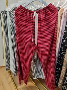 Yarn-dyed Cotton Women's Trousers Home Pants Casual Pants Outwear Printed Pajama Pants Spring and Summer Walking Pants Loose Straight Leg Pants