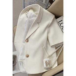 [4890 Collection] creamy-white Small Suit Jacket Women's Short Sleeve 2025 Summer New Simple Commuter