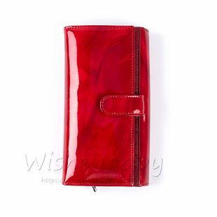 Patent leather feather wallet foreign trade genuine leather women's wallet Russian hot AliExpress кошелек