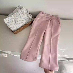 Girls' fleece-lined Flared Pants 2024 Fall/Winter Korean Style Thickened Warm Pants Baby Female Simple All-match Winter Pants