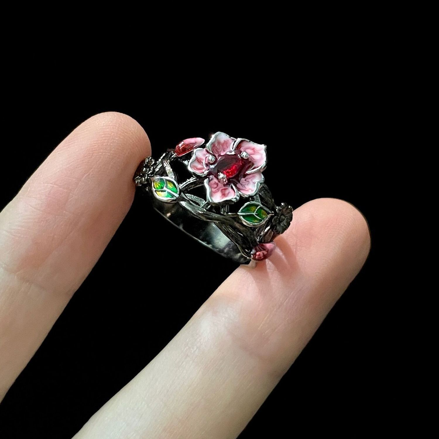 Vintage Gothic Ruby Rose Ring