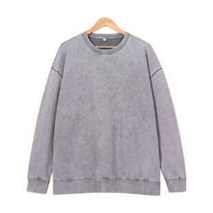 European and American Amazon Autumn and Winter Round Neck terry Sweater Men's Washed Trendy Brand Loose Shoulder Men's and Women's Same Long Sleeve Top