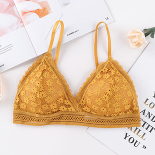 French sexy lace triangle cup thin shoulder strap thin small chest without steel ring gathered comfortable pure girl style
