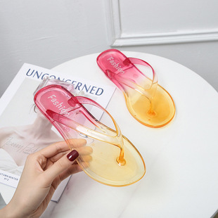 Two-color flip-flops women's summer fashion new gradient beach shoes foreign trade crystal shoes manufacturers direct supply generation hair