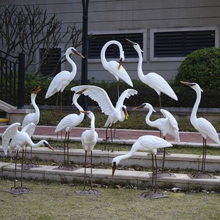 Glass fiber reinforced plastic outdoor simulation egret sculpture animal ornaments garden water pond rockery courtyard unique crane decoration