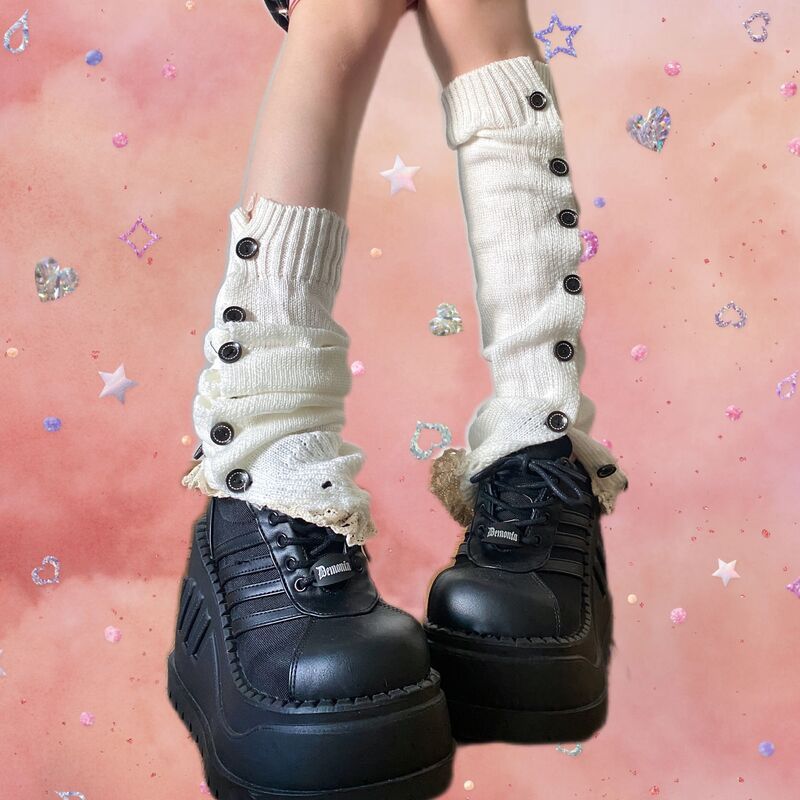 Melad Slouch Socks Spicy Girl Y2K Leg Socks Jk Calf Socks Women Solid Color Versatile Button Brown Leg Warmers