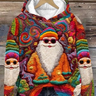 European and American cross-border new Amazon AliExpress Pinduoduo 3D digital printing Christmas couple hooded sweater female male