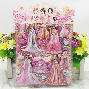 New Ancient Costume Dress Stickers Girls Change Clothes with Bows Double-Layer Three-Dimensional Dress Cartoon Stickers