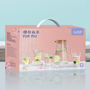 Octagonal Pot Water Set of Five Glass Cold Water Kettle Glass Juice Pot suit Gift Printing