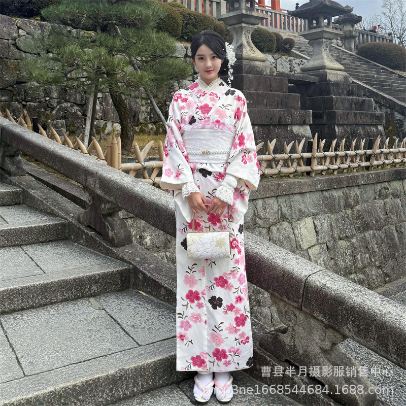 Japanese-style kimono women's formal dress improved pink dress Japanese style bathrobe photo God girl photography clothing