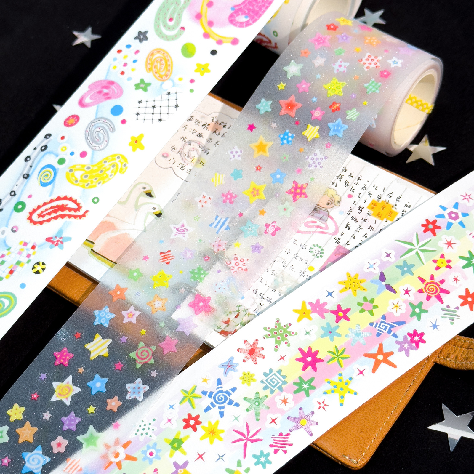 Agugu Kaleidoscope Series Die-Cut Tape Pet Sticker Roll Cute Element Graffiti Basic Salt Star Tape