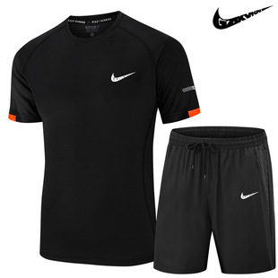 Men's 2024 men's sports casual suit thin quick-drying T-shirt shorts summer running workout clothes two-piece suit