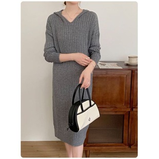 Light mature sweater hooded sweater skirt women's loose slimming mid-length over-the-knee sweater bottoming dress