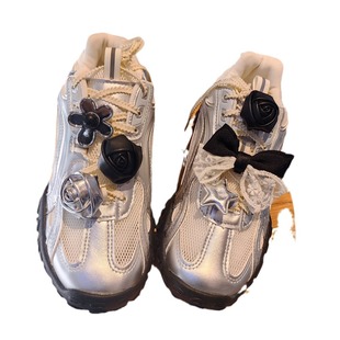 South Korea Internet Celebrant New High-grade Silver Grey Ballet Style sneaker Decorative Shoe Buckle Y2K Sweet Cool Fragrance Style Shoe Flower