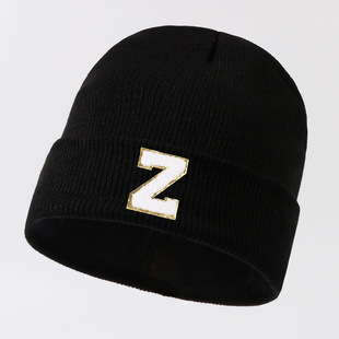 Cross-border Explosions Black Fashion 26 Labeling Letter All-match Street Beanie Hat Men's and Women's Warm Cold-proof Knitted Hat