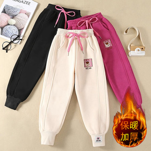 Girls' Pants fleece-lined Autumn and Winter New Style Middle and Large Children's Casual Sports Foot-toe Pants Thickened Warm Pants