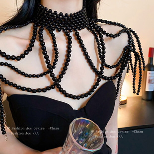 European and American hand-woven pearl necklace exaggerated retro high-grade body chain new niche light luxury jewelry wholesale