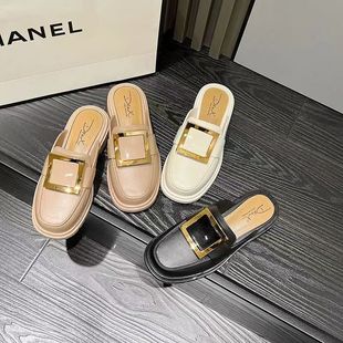 Baotou Half Slippers for Women's Outer Wear 2023 Summer New Style French All-match Thick Bottom Non-slip Lazy Slip-on Slippers for Women
