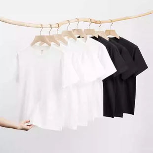 Heavy Cotton Short-sleeved T-shirt Women's Solid Color Simple Round Neck Thick Impermeable Loose Half-sleeved Top Base Shirt for Couple