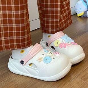 Plush Bow Bear EVA Removable Hole Shoes Women's Two-Wear Non-Slip Wear-Resistant Beach Casual Baotou Slippers