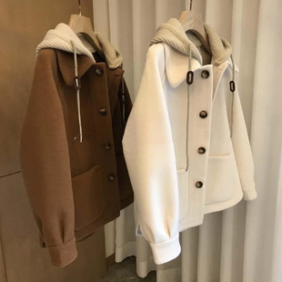 2024 chubby girl autumn and winter new woolen coat women's plus size knitted hooded fake two-piece thick coat