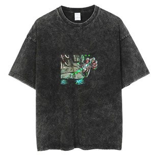 Streetwear Tshirt Japanese Anime Graphic Vintage Washed Blac