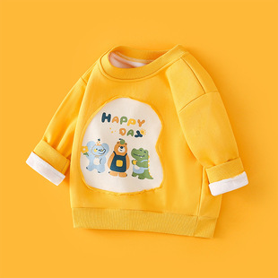 Children's Sweater fleece-lined Autumn and Winter Children's Baby Pullover Cartoon Inner Jacket for Boys and Girls Casual Trendy Jacket