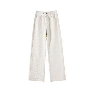 Apricot Loose Jacquard Jeans for Women Spring 2024 New Hot Style High Waist Straight Floor Mopping Wide Leg Long Pants