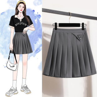 Real Shot of Large Size Thin Korean Style Suit Pleated Skirt Loose A-Line Skirt Three-Color High Waist Slimming Look Short Skirt