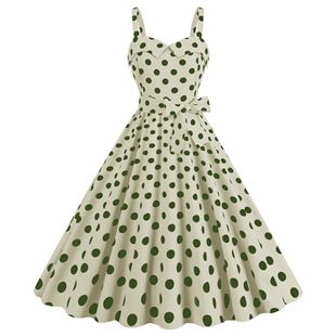 Cross-border New Barbie Performance Stage Women's Sexy Sling Belt Wrap Chest Polo Dot Printing Vintage Large dress