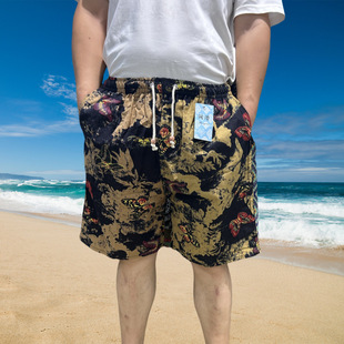 Men's Summer Shorts Hainan Beach Pants Casual Printed Large Pants Ethnic Style Cotton and Linen Baby Elephant Trousers for Men