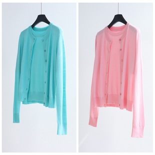 Wool Two-Piece Work Clothing Round Neck Short-Sleeved Knitwear + Long-Sleeved Cardigan M1U Style Versatile Suit 25 Early Spring