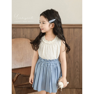 Wuri Boyi Girl's Lace suit 2025 Summer Fungus Lace Sleeveless Doll Shirt Pretty Pleated Pants Dress Trendy