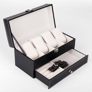 Factory direct supply carbon fiber double layer jewelry jewelry box 4 watch box necklace ring glasses storage box