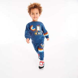 24 Spring and Autumn New Children's Clothing Western Style Fun Printing Round Neck Pure Cotton Sports Two-piece Children's Handsome Sweatshirt suit