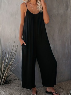 2024 Cross-border Foreign Trade Amazon Summer Hot Selling Explosions Casual Fashion Temperament Solid Color Sling Jumpsuit Ladies