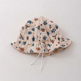 Spring and Autumn Infant Fisherman Hat Children's Baby Flower-print Pastoral Style Flower-print Sunshade Sunscreen Girl's Travel Basin Hat