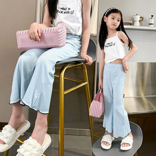 Summer Thin Flare Pants Ice Silk Home Pants Women's Pants New Loosen Air Conditioning Pants Nine-point Shake-off Pants Spring and Summer