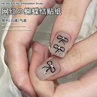 New Style Bow Nail Art Stickers Ins Internet Celebrity Japanese Style Hand-painted Black and White Bow Simple Cute 3D Nail Stickers