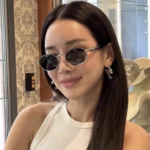 Metal Edge Retro Oval Sunglasses Women's 2024 New High-Level Anti-UV Photo Sunglasses Europe and America