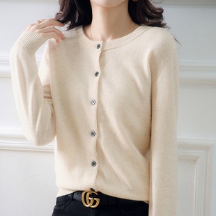 Broken size clearance knitted wool cardigan for women 1002022 spring and autumn round neck loose coat plus size sweater autumn and winter Long
