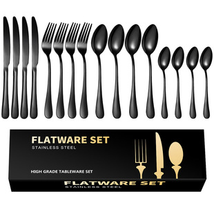 Cross-border wholesale stainless steel tableware 24 piece set Western steak knife and fork spoon golden gift box suit home hotel