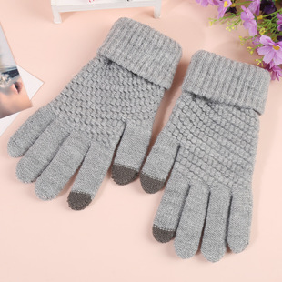Cashmere touch screen gloves for women autumn and winter warm cold-proof fleece-lined thickened new sub-finger knitted Cycling Men wholesale