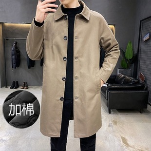 Mid-length windbreaker men's spring and autumn new lapel casual coat Korean-style loose business ruffian handsome thin plus size