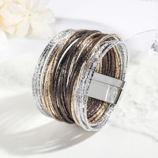 New Amazon multiple ladies bracelet leather rope Joker pu leather bracelet magnet buckle bracelet wholesale hand rope