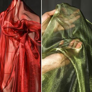Crystal yarn red/green/blue/purple shimmer mesh double color glossy wedding dress DIY handmade clothing designer fabric