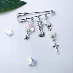 Japanese and Korean ins style dopamine sweet cute girl heart five-pointed star beaded love pin DIY bag accessories
