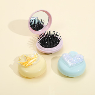 One-piece wholesale folding mirror comb green small mirror small comb logo folding pocket comb cute air cushion comb