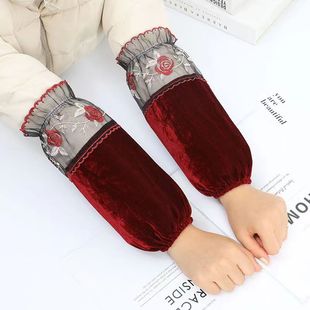 Women's long gold velvet oversleeve winter anti-fouling adult elbow sleeve tube stain-resistant home office Korean oversleeve
